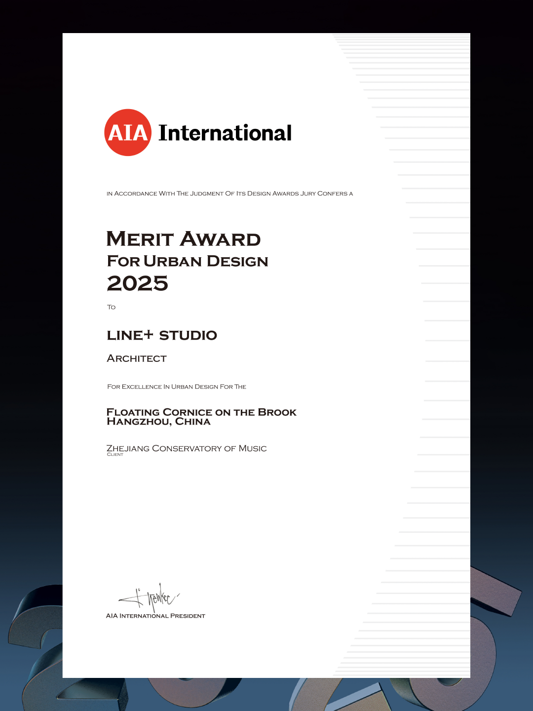 line+「溪上飞檐」荣获AIA国际设计奖 