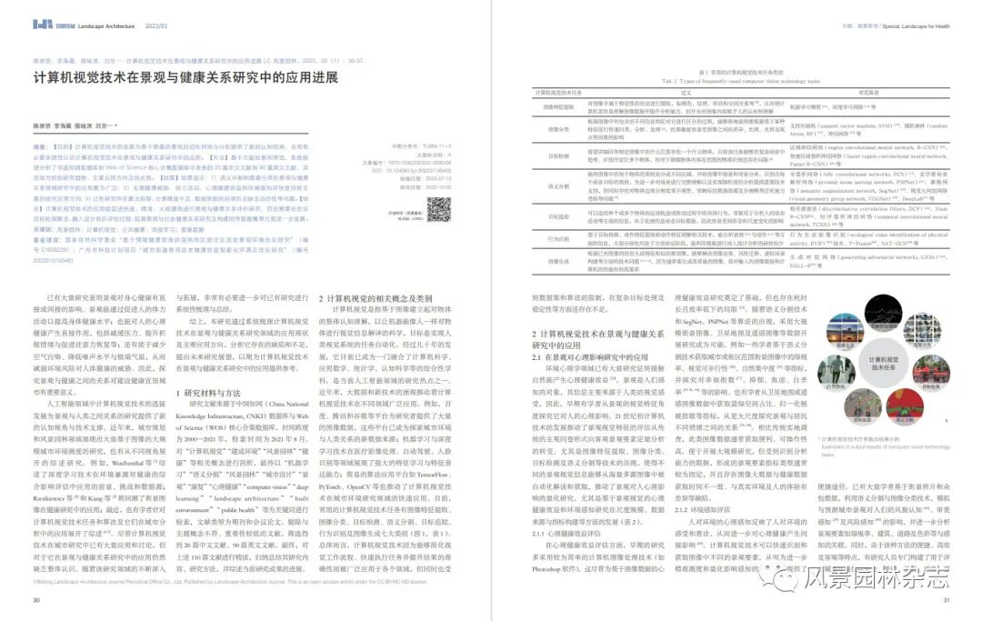 LA专题 | 陈崇贤 李海薇 侯咏淇 刘京一 | 计算机视觉技术在景观与健康关系研究中的应用进展